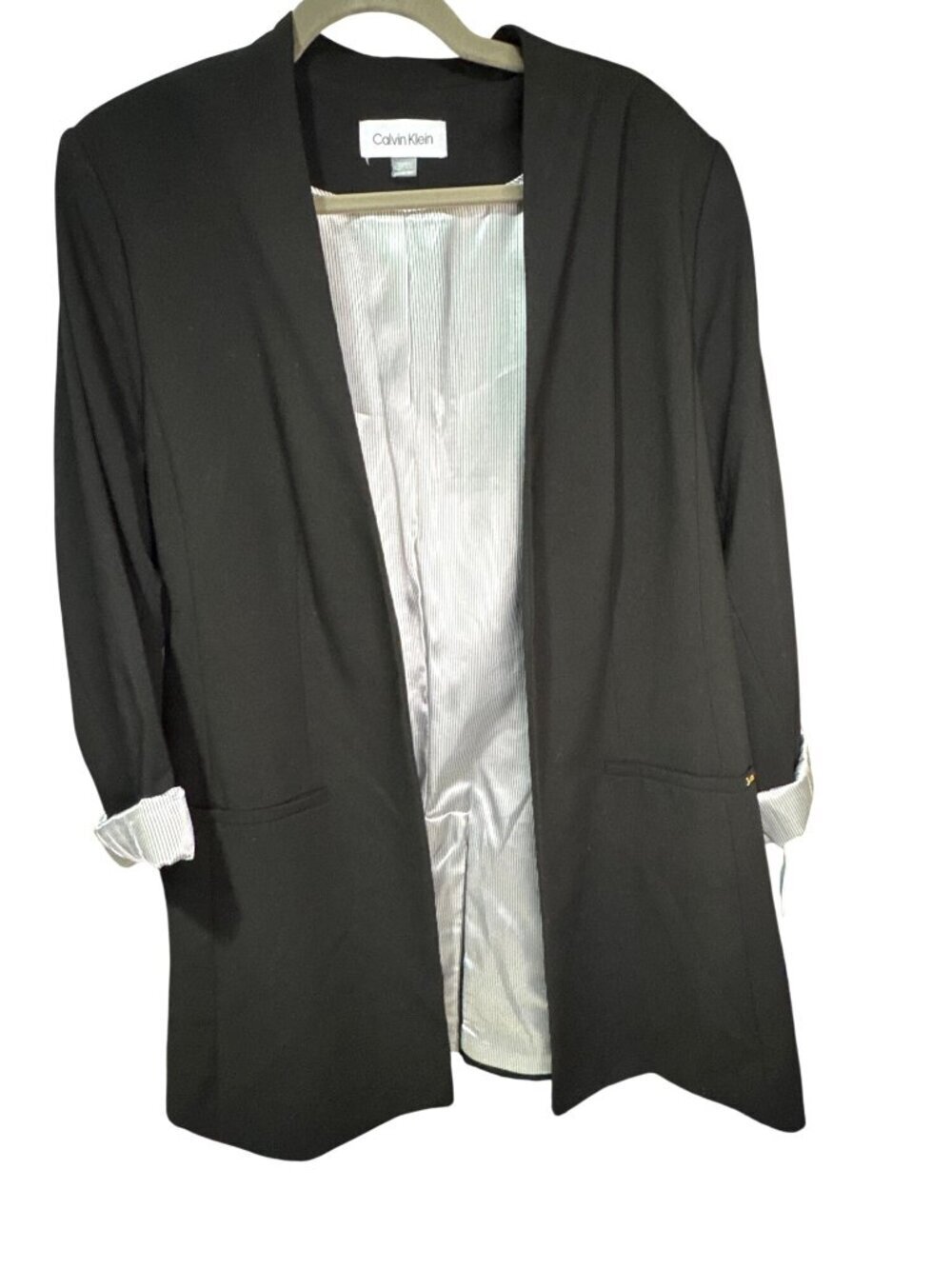 NWT Calvin Klein Plus Size Collarless Open Front Blazer 18W Black MSRP $159